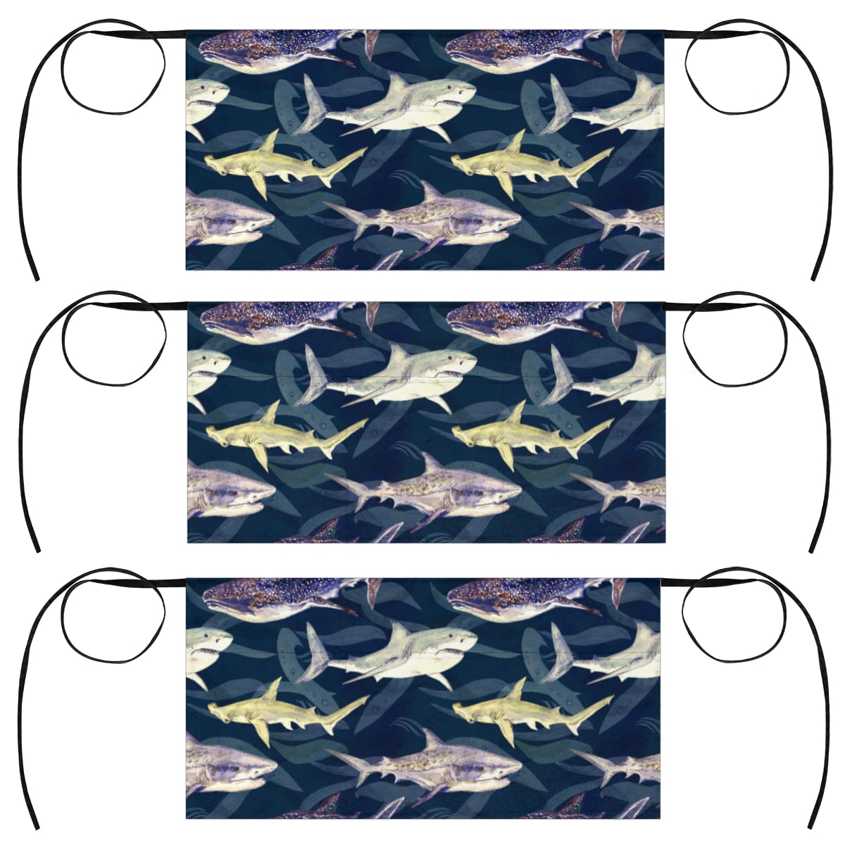 bisibuy 3 Pack Server Aprons with 3 Pockets, Shark Watercolor Waitress Waiter Wasit Apron for Women Men Restaurant Bistro Cafe Bars Half Aprons Waitress Server Accessories