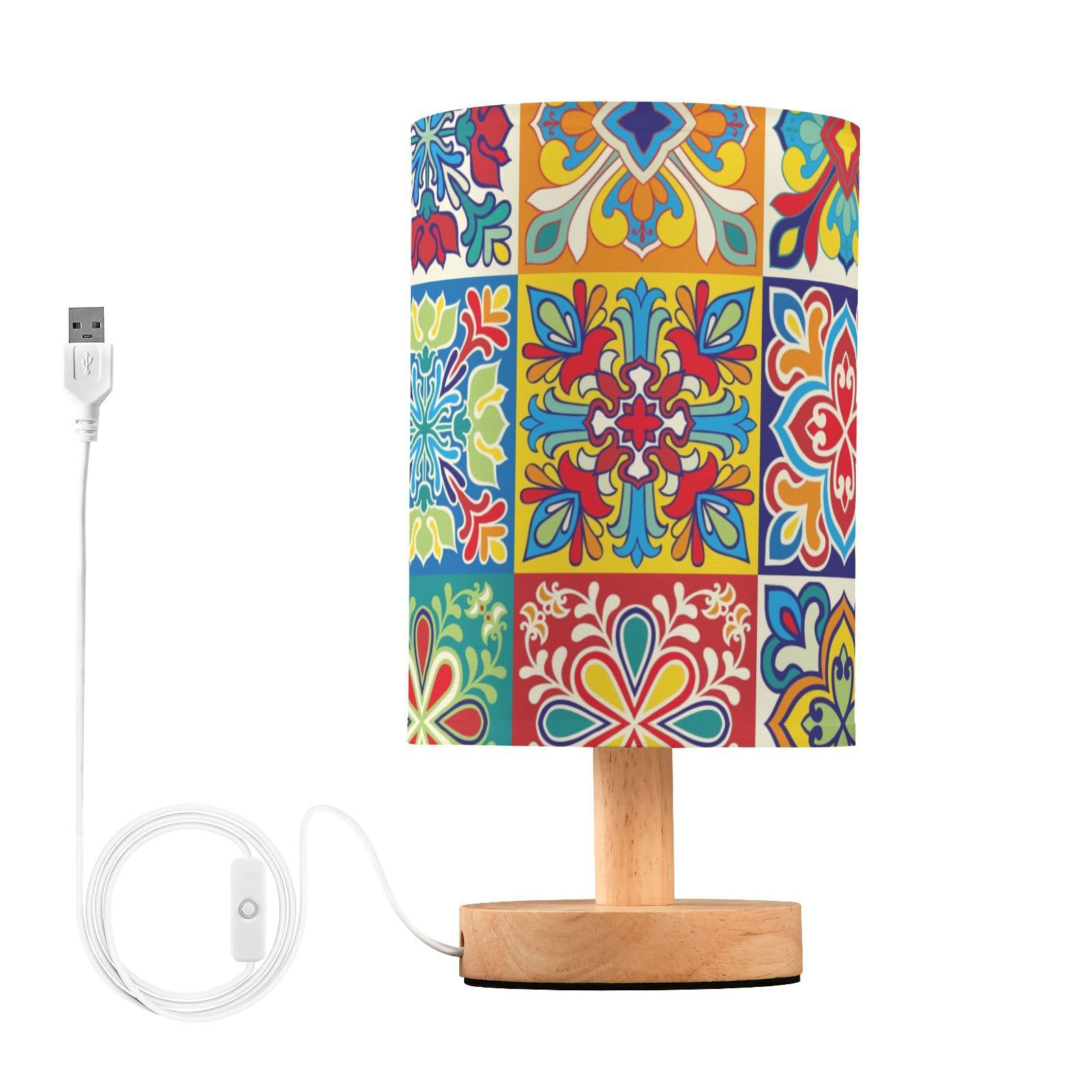 Mnsruu Bedside Table Lamp Colorful Floral Flower Mosaic Boho Bedside Lamps LED Light Desk Lamp Fabric Shade Small Lamp for Bedroom Living Room (Bulb Included) — image 1