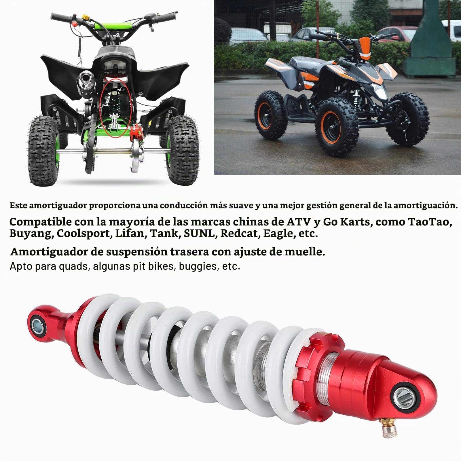 Amortiguador Trasero de 330mm para Motocicleta, Kart, ATV, Motocross, Dirt Bike y Buggy