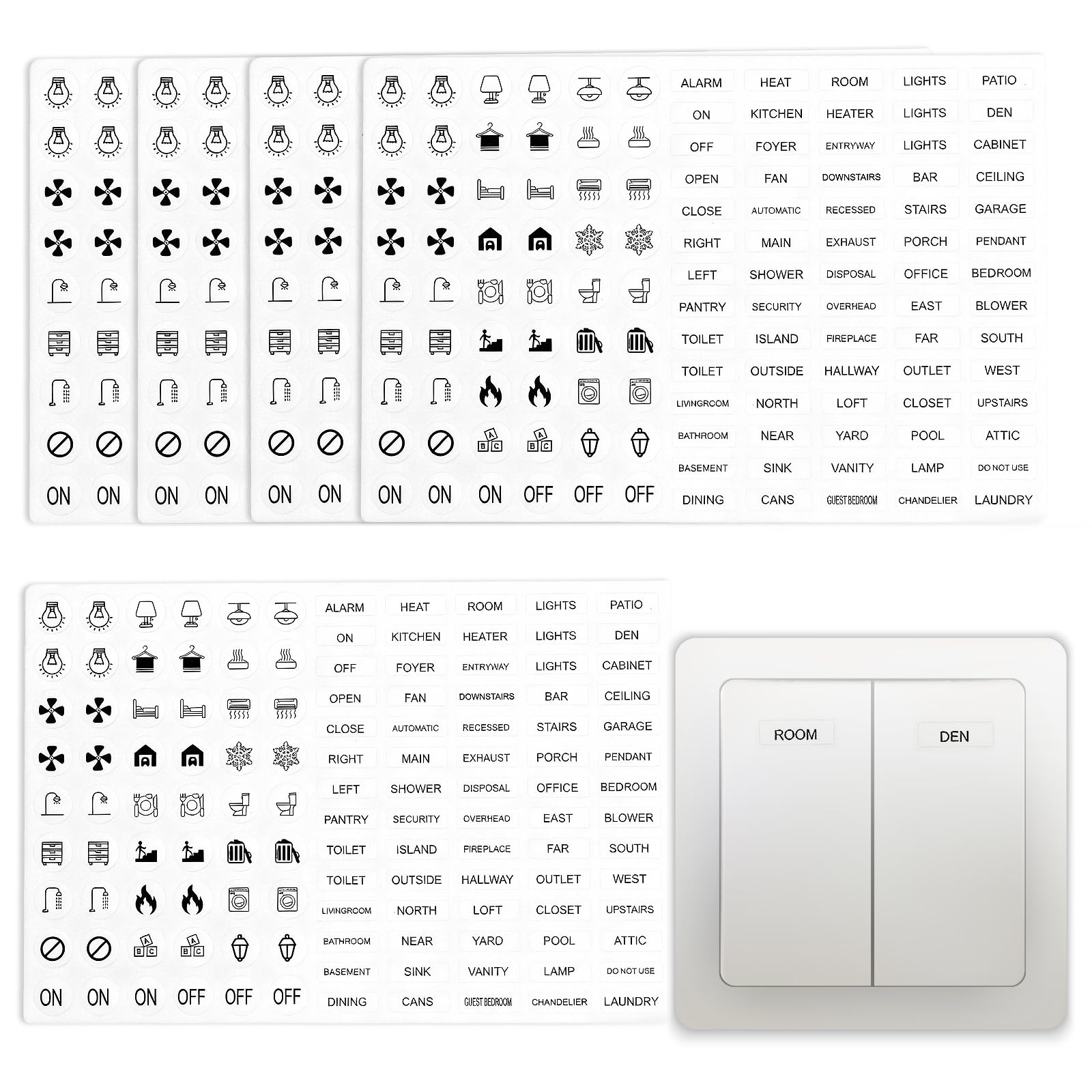 Transparent Light Switch Labels 620PCS, Waterproof Switch Stickers for Home Office Kitchen Bathroom Identification & Organization (620PCS)