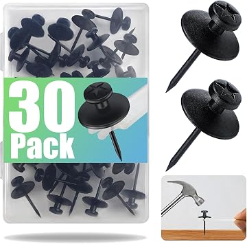 30 Pack Double Headed Push Pins for Hanging Pictures & Tapestry, Mini Wall Hook Design for Small Wall Decor & String Lights Renter Friendly Thumb Tacks for Dorm, Apartment & Home Office, Black