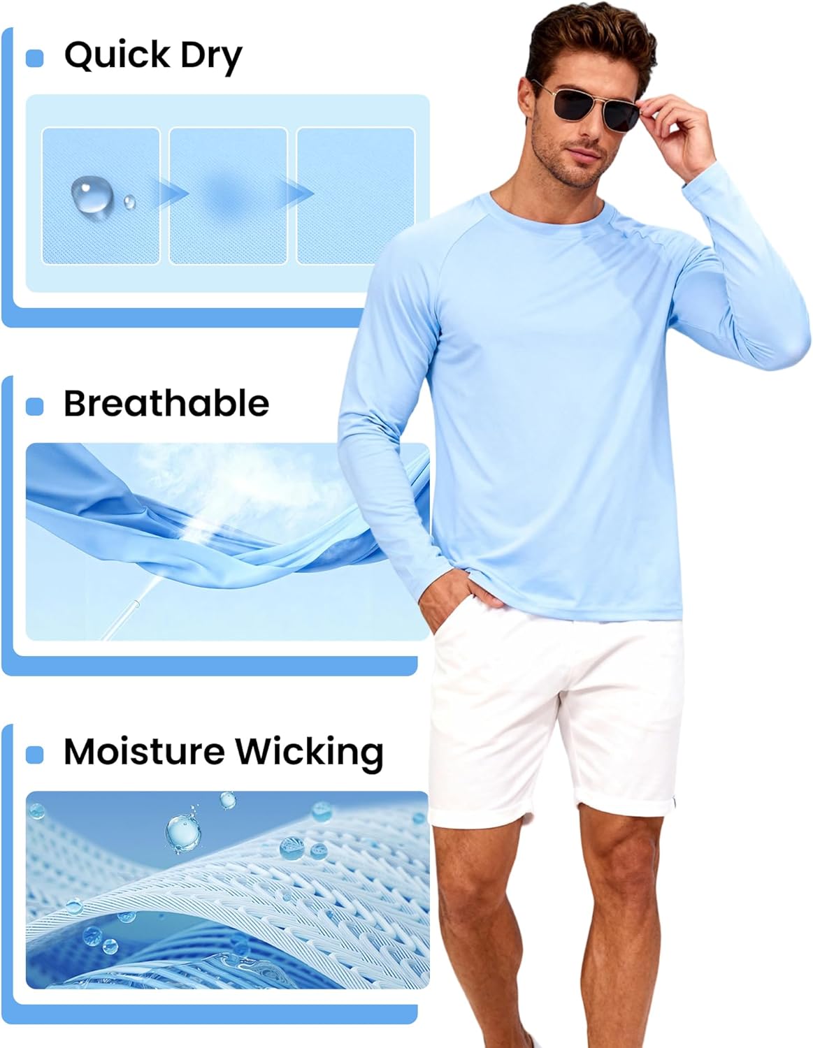 4-7 Pack Long Sleeve Shirts for Men - Quick Dry Moisture Wicking UPF 50+ Sun Protection T-Shirts for Workout Fishing Casual - Image 3