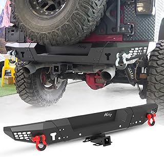 Rear Bumper for Jeep 2007-2018 Wrangler JK Unlimited, HAWKLEY Alloy Steel Full Width JK Rear Bumper with D-ring and 2" Standard Receiver Hitch for 07-18 Wrangler JKU Unlimited 4WD 2WD