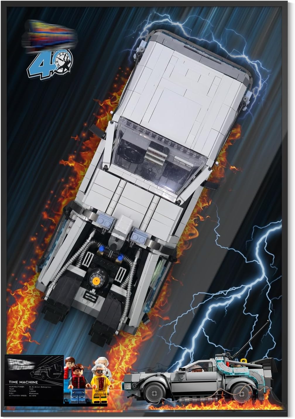 Wall Display Board for Lego 10300 Back to The Future Time Machine, Wall Mount Custom-Designed for 77256 Time Machine from Back to The Future (Model NOT Include)
