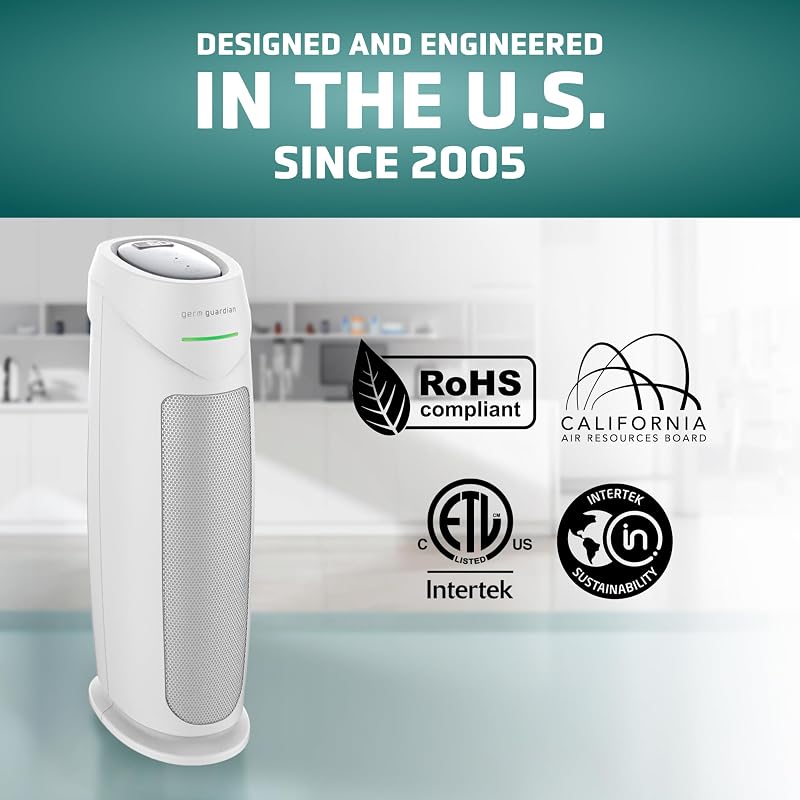 GermGuardian HEPA Indoor Large Room Air Purifier for Home - Pet Dander, Dust, Pollen, Smoke, and Odors in Bedroom, Office, and Kitchen - Air Quality Monitor and UV-C Light Combo - White image 4