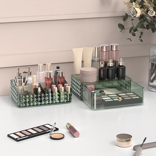 Miniatura 4 de Organizador de maquillaje para tocador, organizador apilable de cosméticos y almacenamiento, vitrinas de cosméticos con 1 cajón y 1 bandeja para
