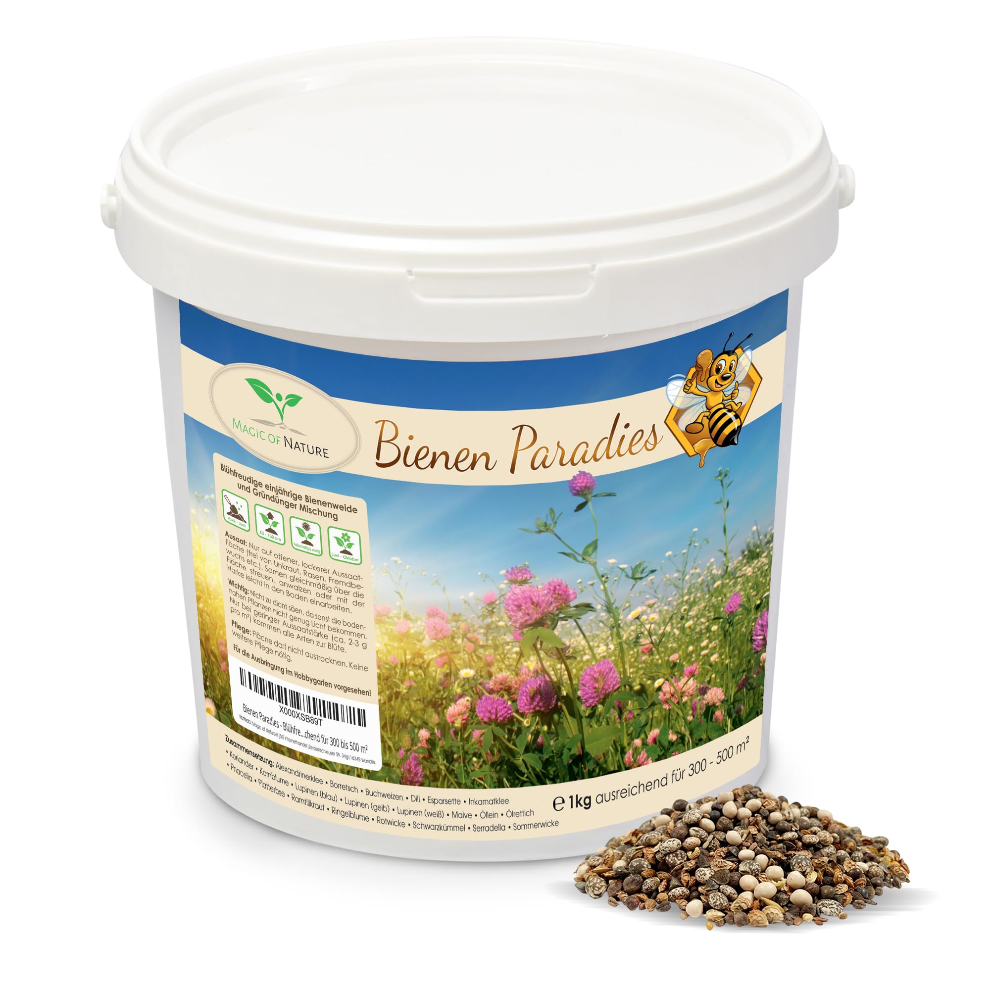 Magic of Nature: Miscela di Semi di fiori - Paradiso delle Api 1 kg | Facile da usare - Pascolo per api in fiore - Consigli per la semina - Per 300-500 m²