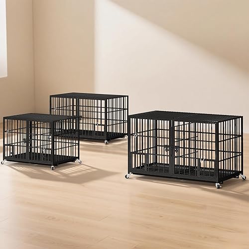 Miniatura 6 de Jaula de metal de 54 pulgadas para perros grandes, jaula resistente para perros interiores con panel divisor, ruedas bloqueables, jaulas