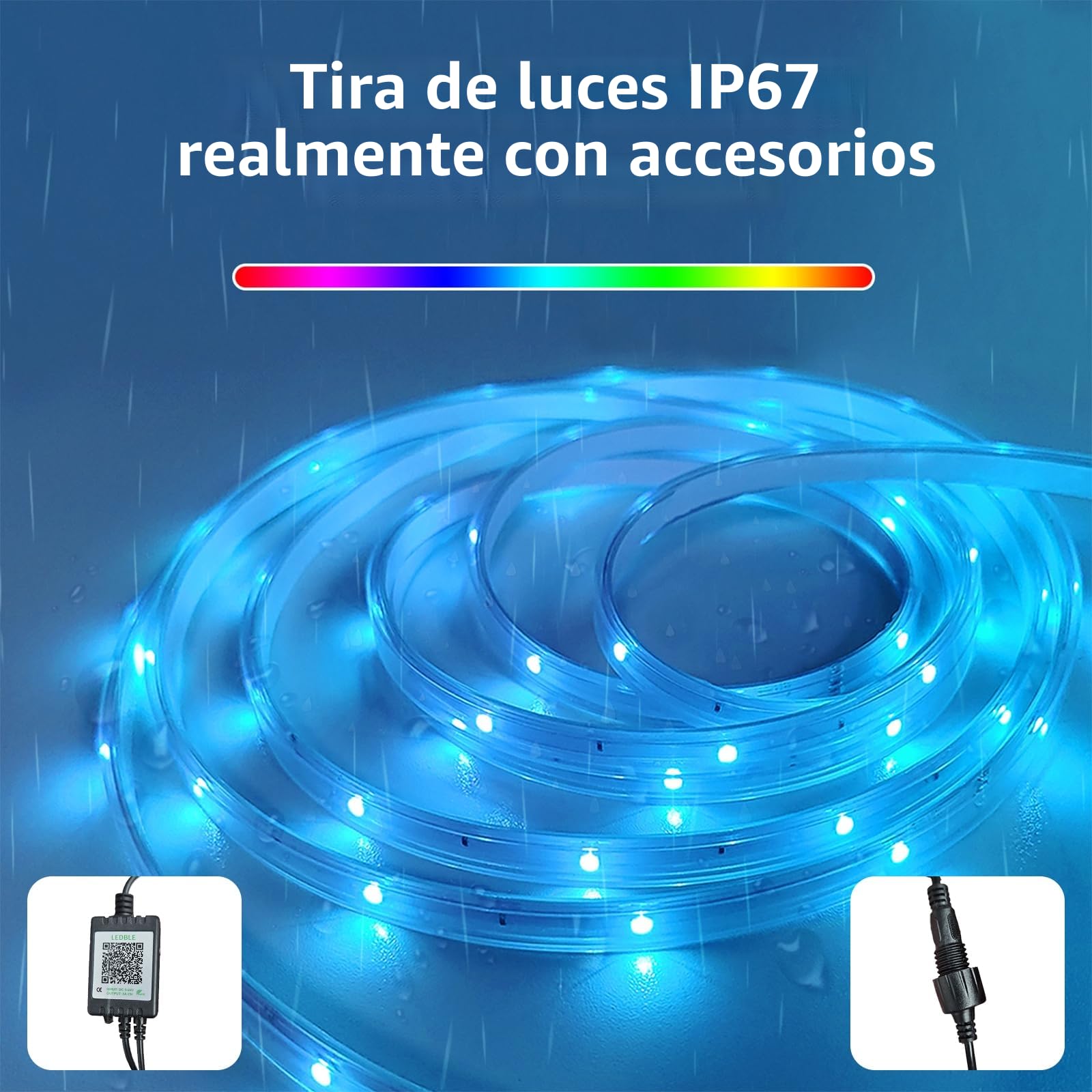 Cinta LED exterior impermeable, Smart IP67 tira LED, sincronización musical led de pared, control de aplicación, diadema LED, dormitorio, jardín, balcón, vacaciones, Navidad(No Remote Control) (30m)