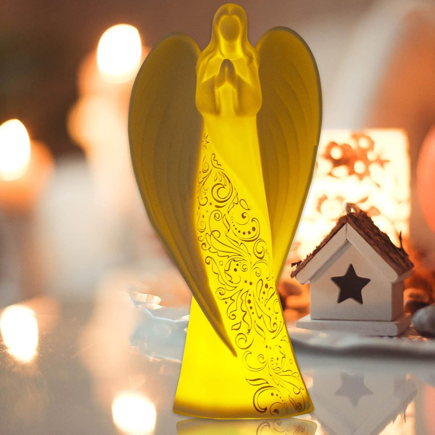 innodept12 Ceramic Praying Angel Figurine with Lighting