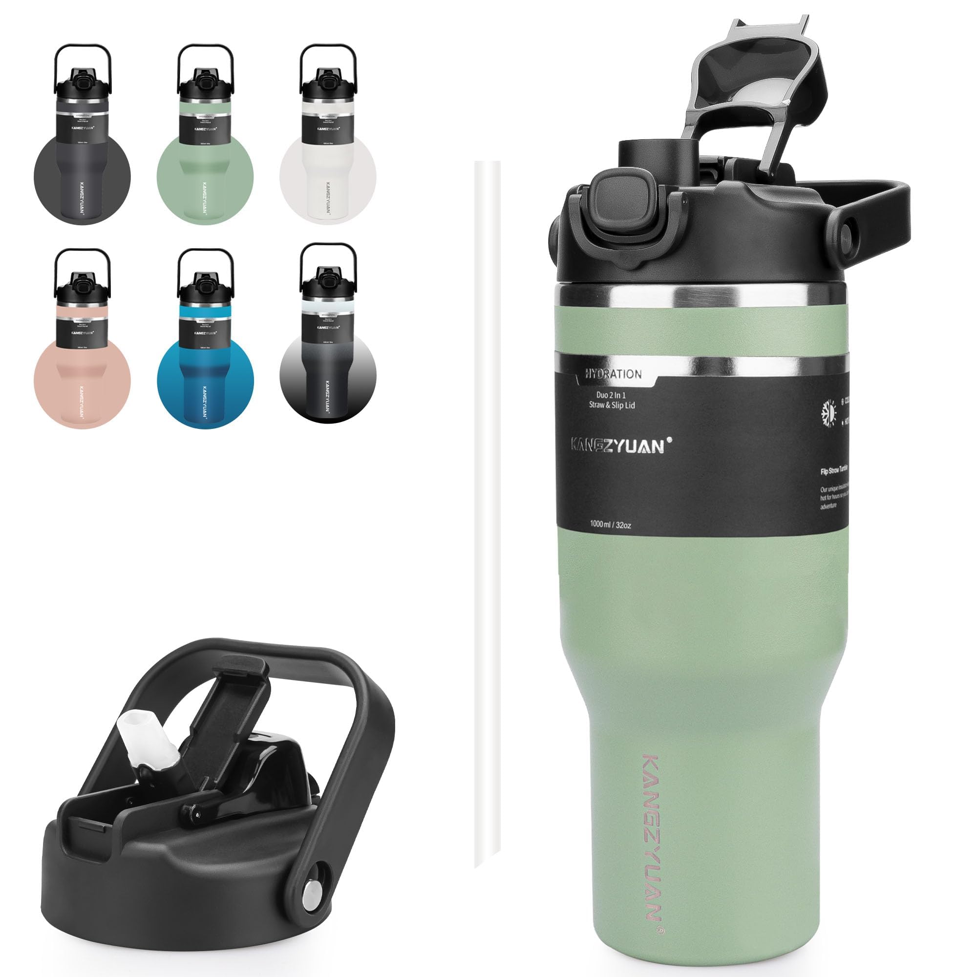 Amazon.co.jp: KZYBODY タンブラー型水筒 1000ml ストロー付き