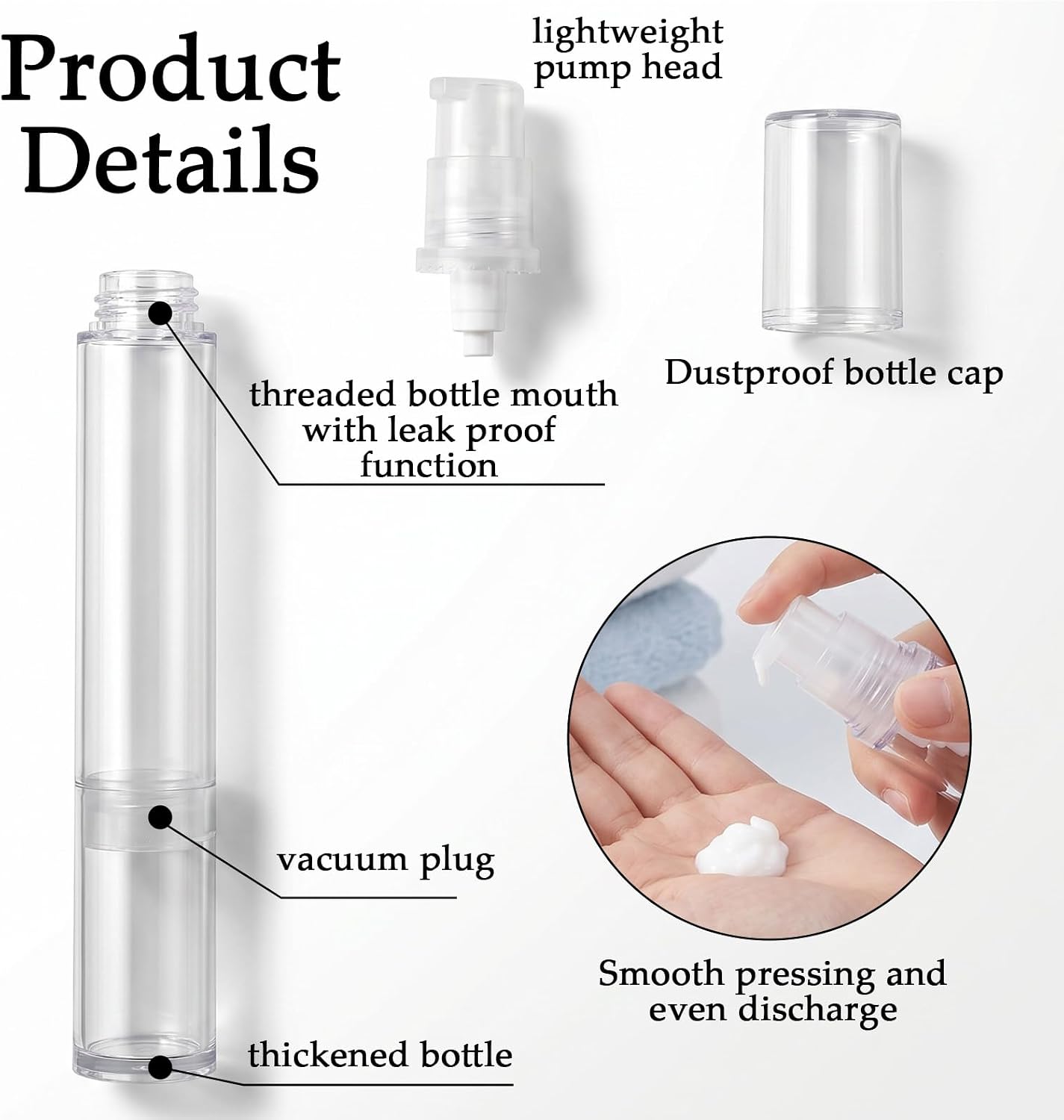 6 Pack Empty Airless Pump Bottles, Refillable Clear Travel Pump Bottle