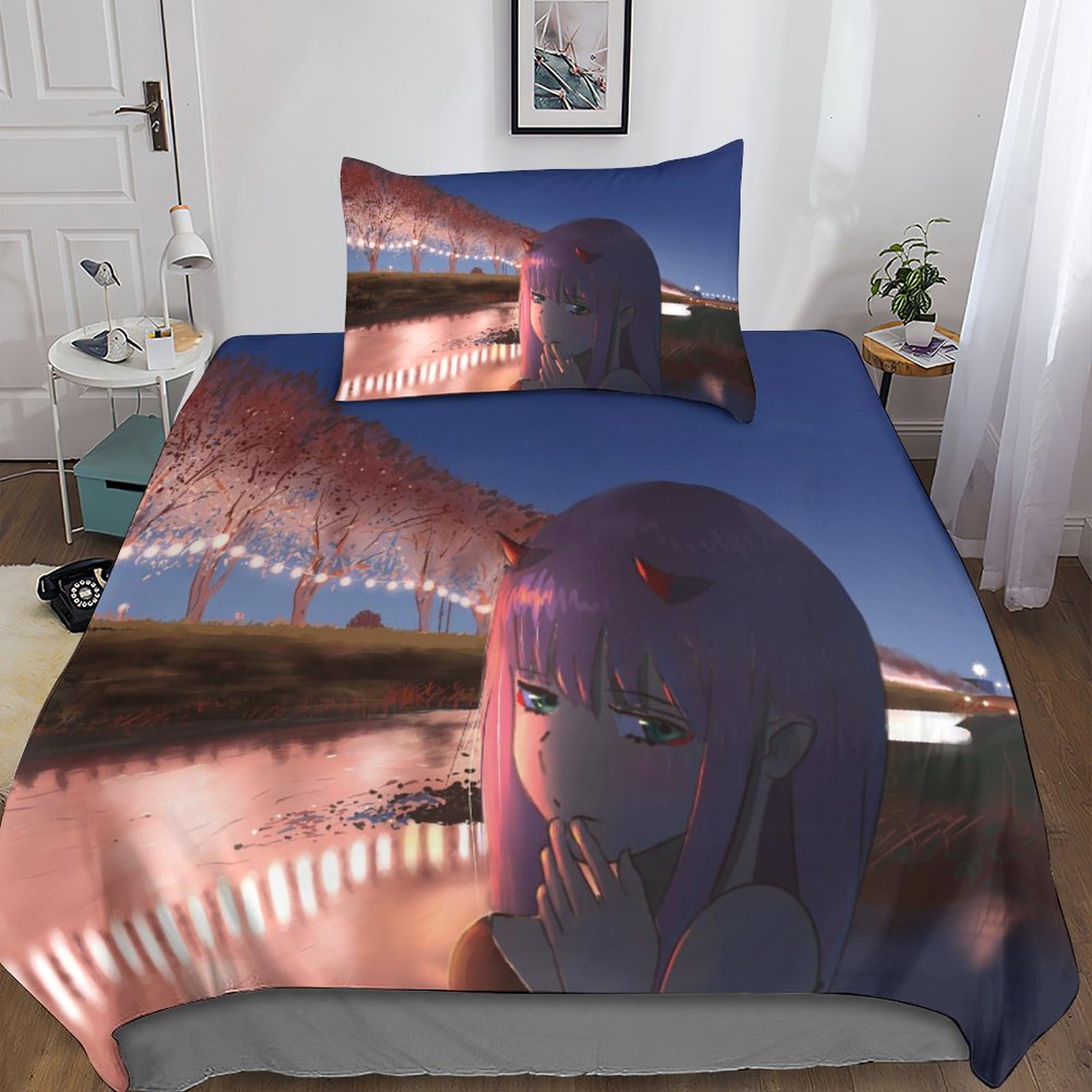Housse de couette FRANXX 135x200 parure de lit imprimée 3D microfibre avec taie d'oreiller
