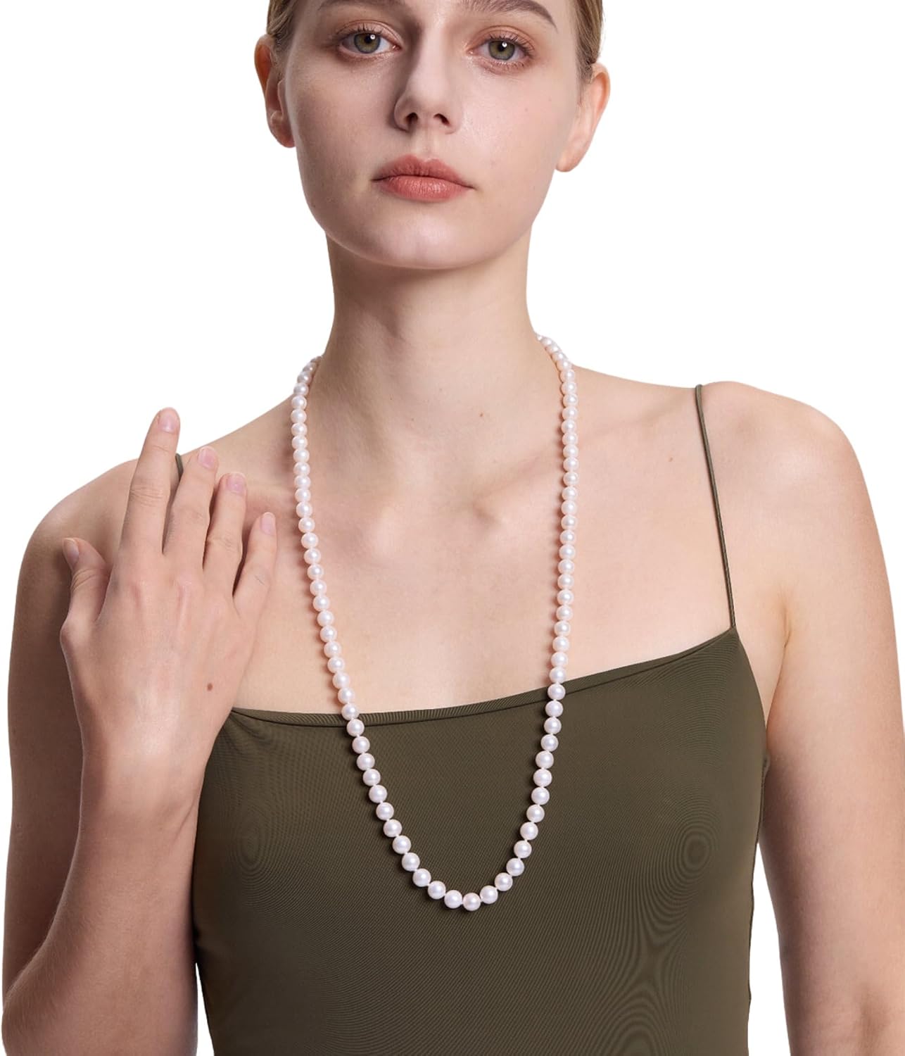 II Round Pearl II White Pearl Necklace Genuine Cultured Freshwater (7.0-7.5mm; Necklace 30 Inch)