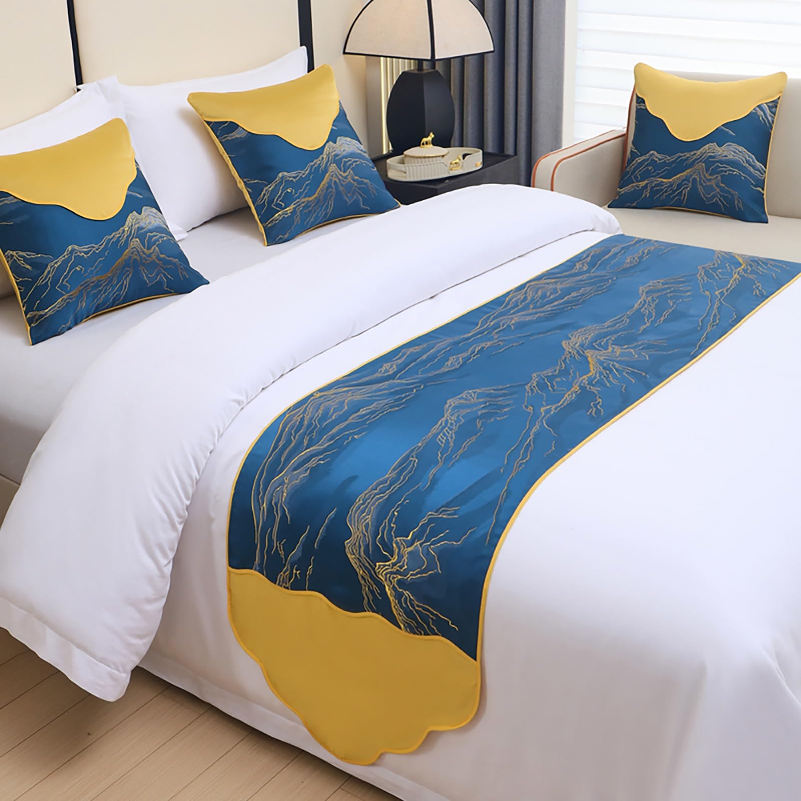 VNVFJKLO bed runner, Bed Runners And Matching Cushions, Rounded Pattern Patchwork End Scarves, Hotel Home Decoration Bedding Towel Bedroom Bedspread Protection(Blue1,50 * 180cm for 120cm bed)