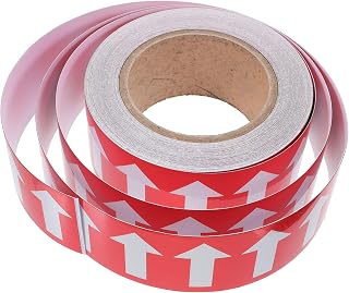 Gatuida Pegatinas De Flecha Adhesivas Reflectantes Para Tuberías 50mm x 20m, Fondo Rojo Flecha Blanca, Autoadhesivas De Poliestireno Para Señalización De Dirección Agua, Gas y Petróleo