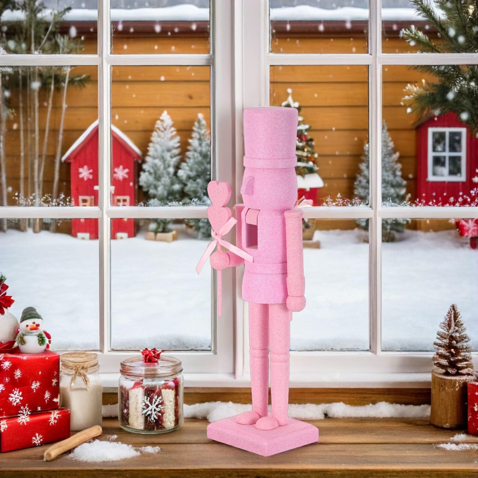 Toyvian Valentinstag Nussknacker Figur 36cm Holz mit Glitzer Tischdekoration Soldat Weihnachtsdeko Bruchsicher