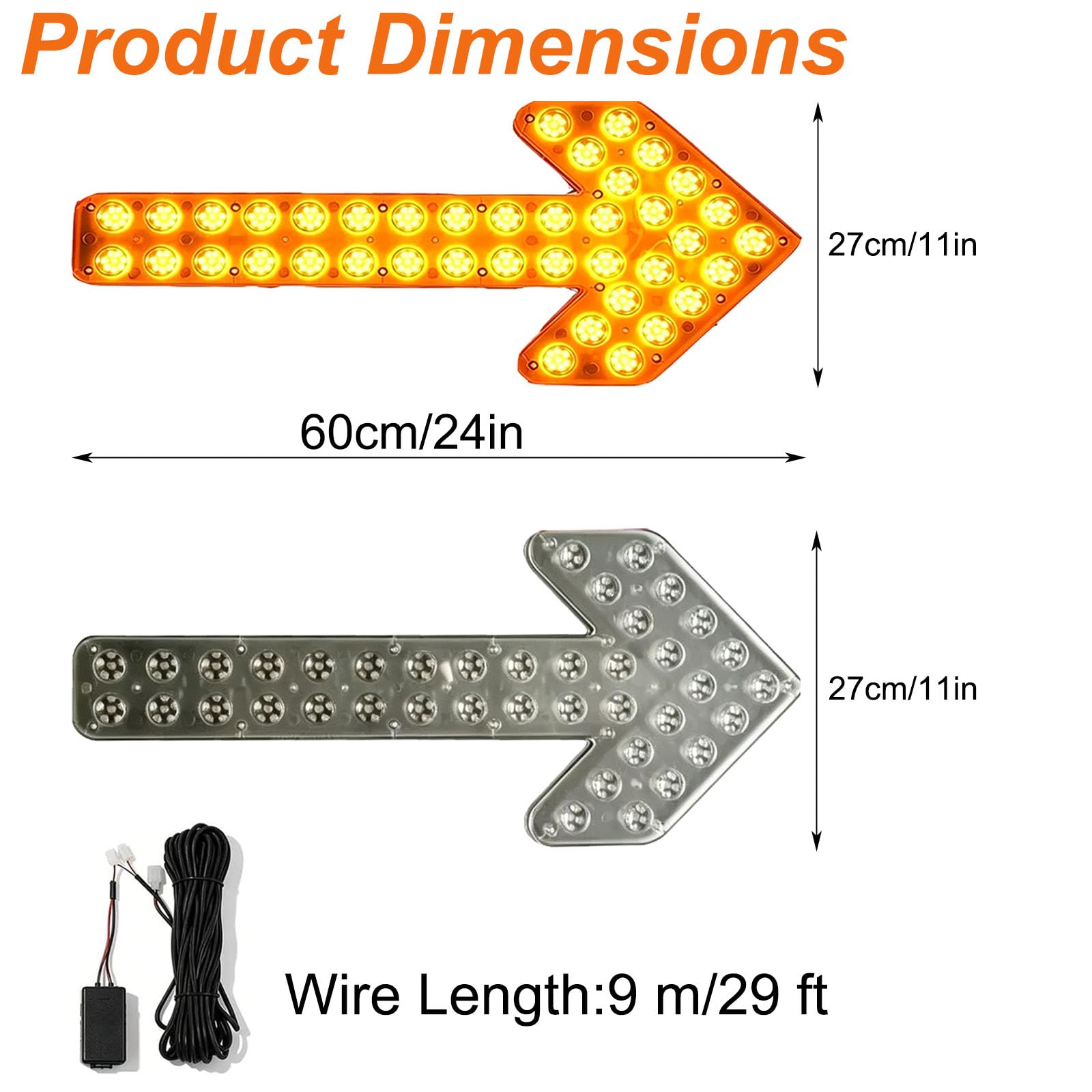 Luminoso Advertencia Flecha Intermitente Vehicular Luz Flecha LED, 1‑Pack | 12V-24V, 480 LED, 60CM, Incluye Accesorios de Instalación, Frecuencia de Parpadeo: 60-100 veces/minuto