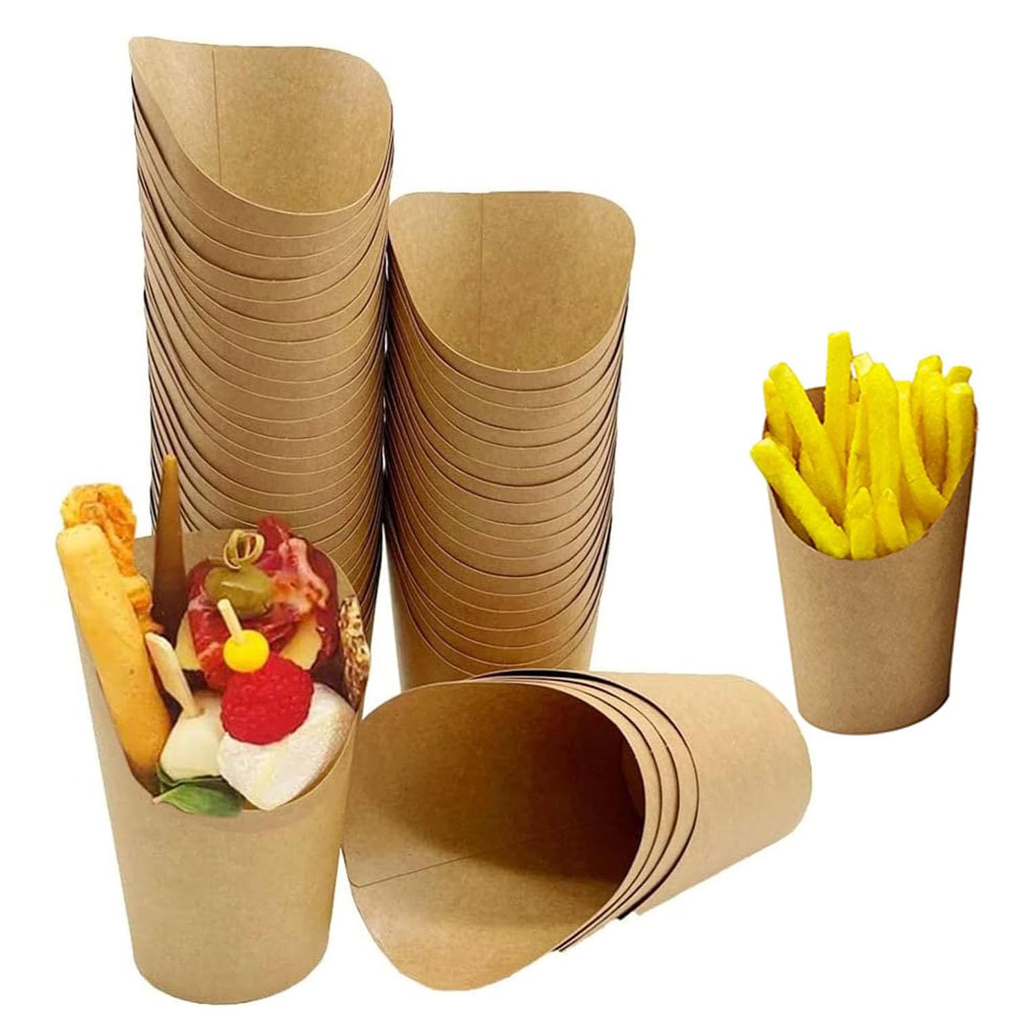 YANGWEN 16 Oz Porte Frites Tasses, 40 Pièces Coupes à Frites en Papier Kraft Gobelets Jetables pour Fêtes à Emporter,Sachets à gaufres à Bulles - Sachets à Frites