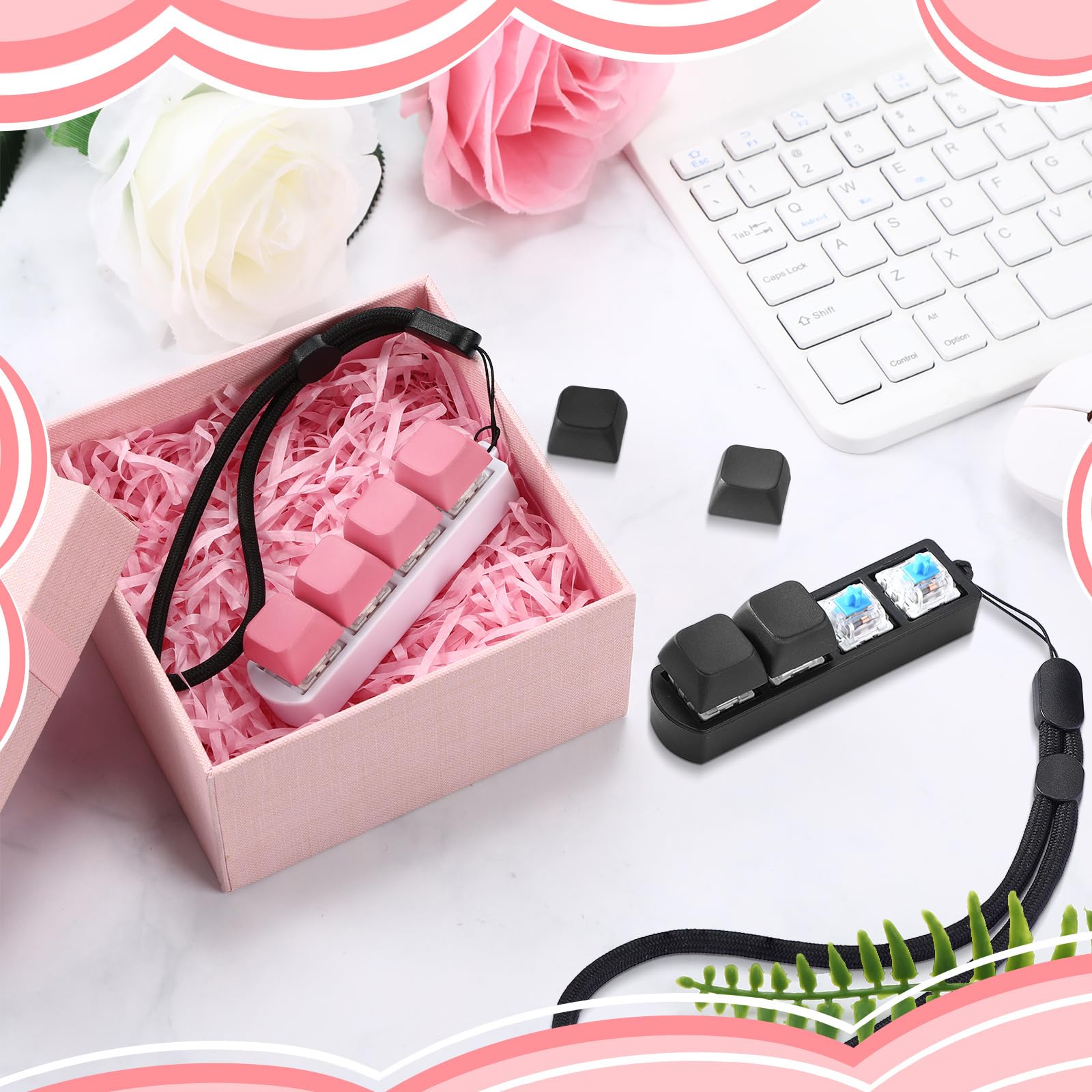 Muzrunq – Clavier Fidget 4 Touches – Porte-clés Avec Chaîne – Anti-stress Silencieux – Lot De 2
