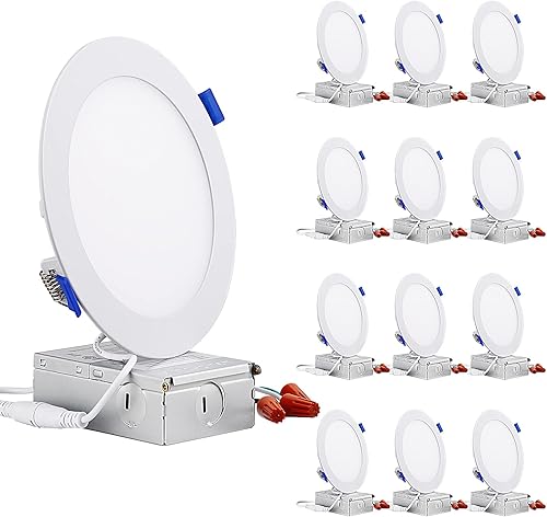 Torchstar Essential Series - Lámpara de techo empotrable ultrafina, 12 W, 6 pulgadas, con caja de conexiones