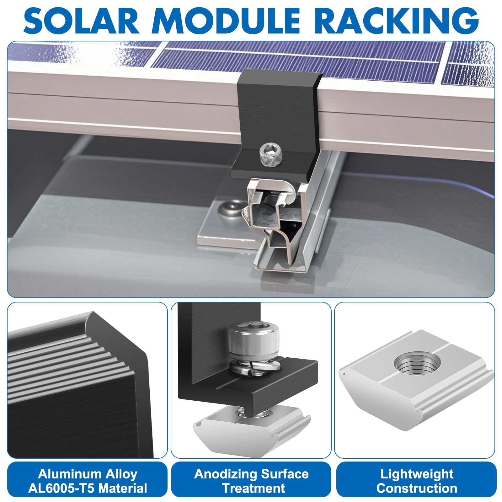 20 Pezzi 30mm Staffa Z di Montaggio, TGKYK Morsetto Terminale Solare con Chiave, Kit di Fissaggio per Modulo Solare, Pannelli Solari Staffe Bordo per Tetti, Campeggio, Roulotte (Nero)