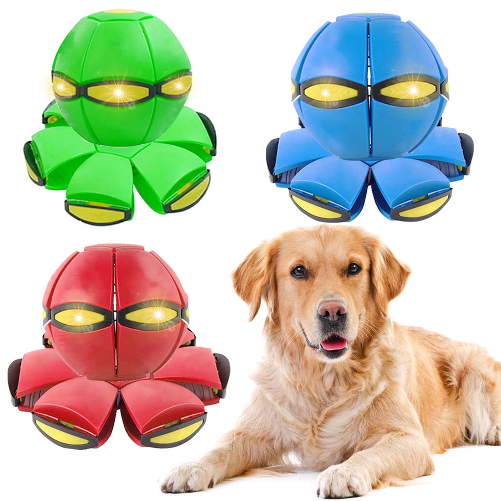 3PCS Dog Flying Disc Toy - Light Up Saucer Ball for Dogs - Outdoor Games Red Blue Pink