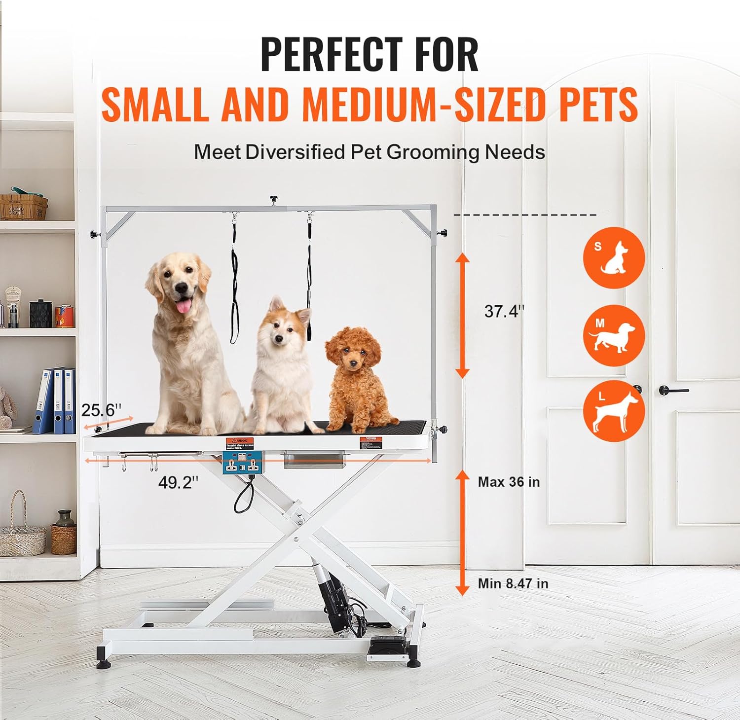 VEVOR 50 Inch Pet Grooming Table, Heavy Duty for Large Dogs, Height Adjustable, Anti Slip Tabletop, Grooming Arm Included, Max Load 400LBS