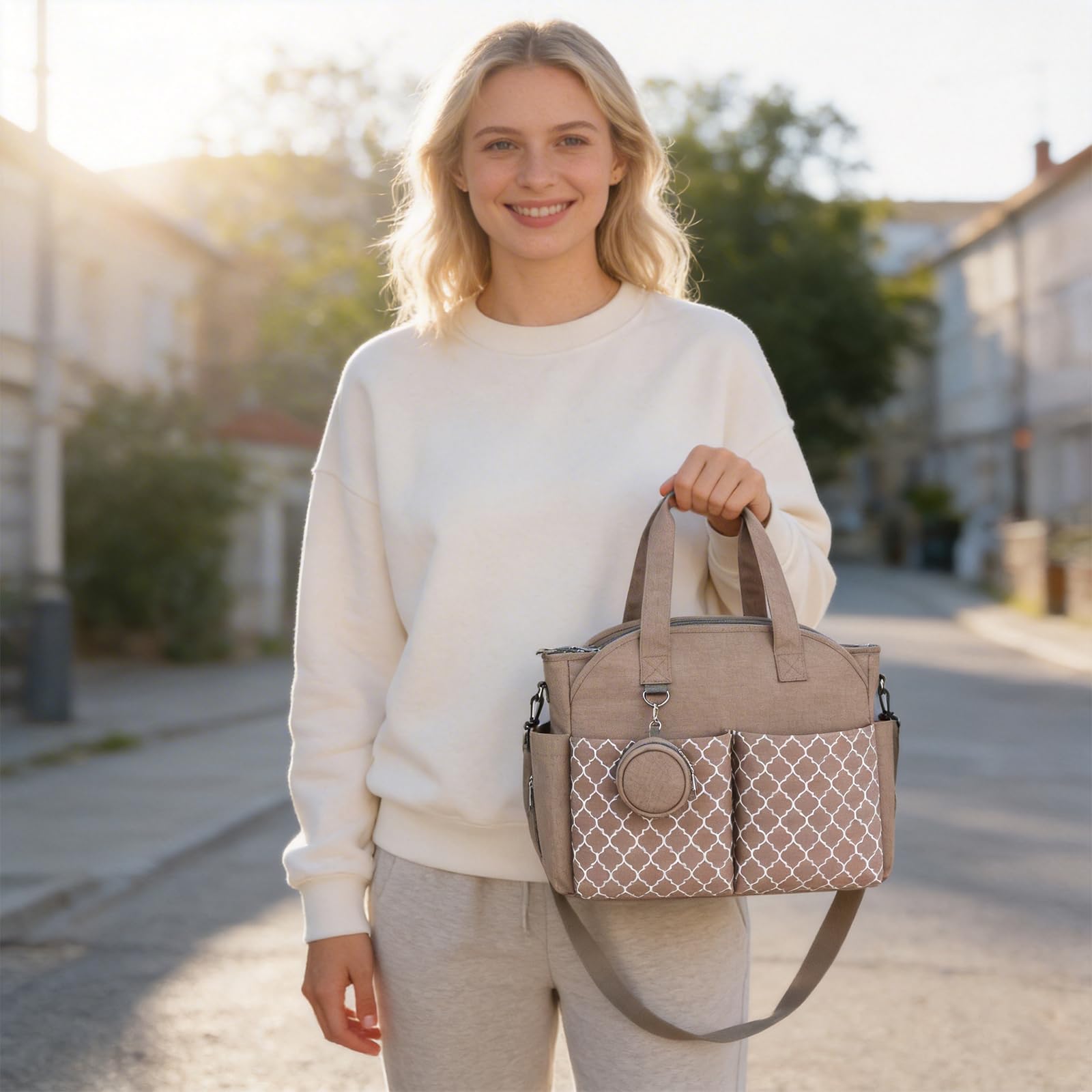 Wickeltasche Baby Groß, 13 Fächer Kinderwagen Windeltasche, Wasserabweisende Babytasche mit Schnullerbox, Multifunktionale Schultertasche für Mama, Reisetasche Kliniktasche Geburt