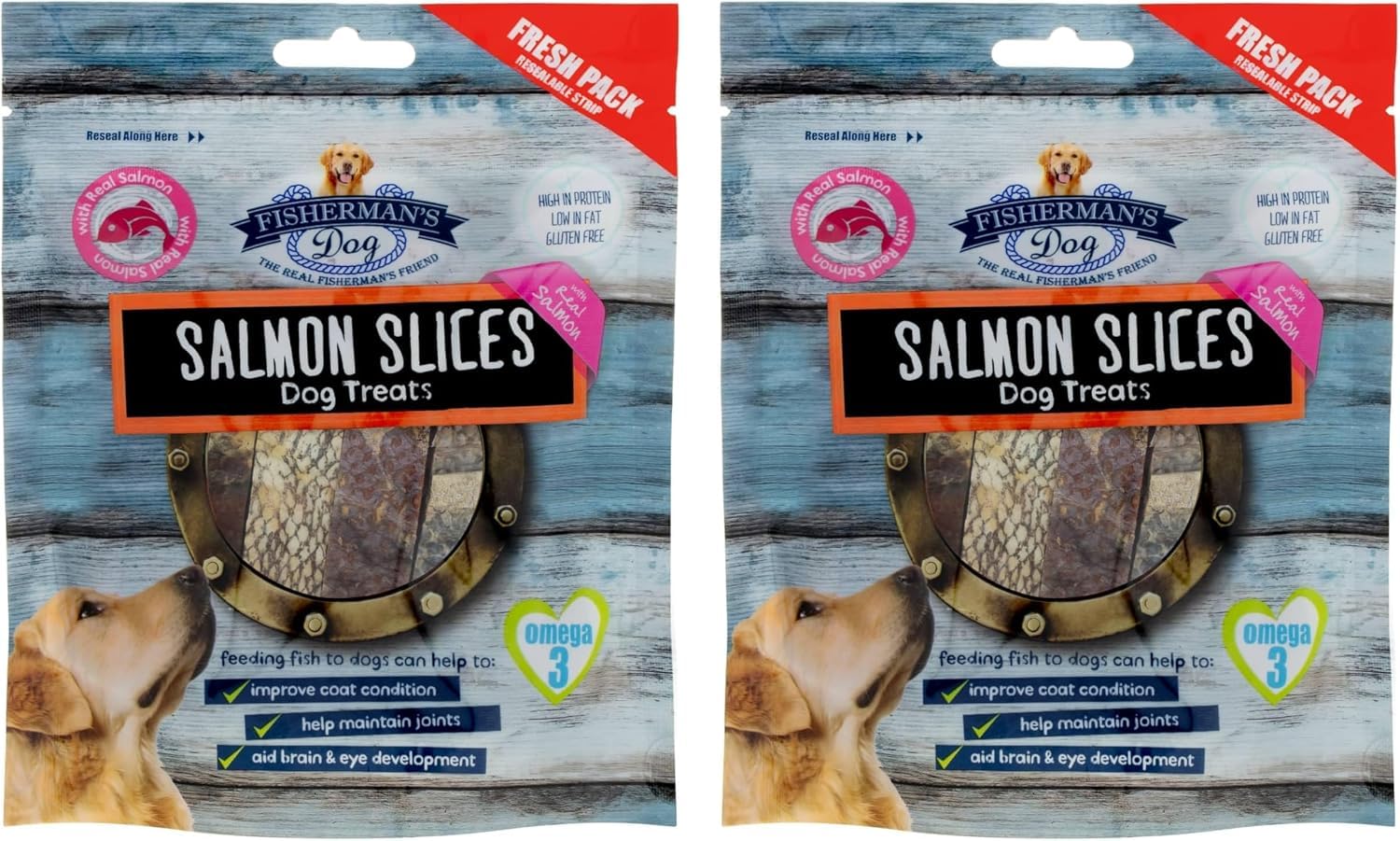 Fisherman's Dog Treats 100g x 2 Pack | Natural Fish Dog Treats | High Protein Low Fat Gluten Free | Healthy Reward Treats for Dogs of All Breeds, Salmon Slices