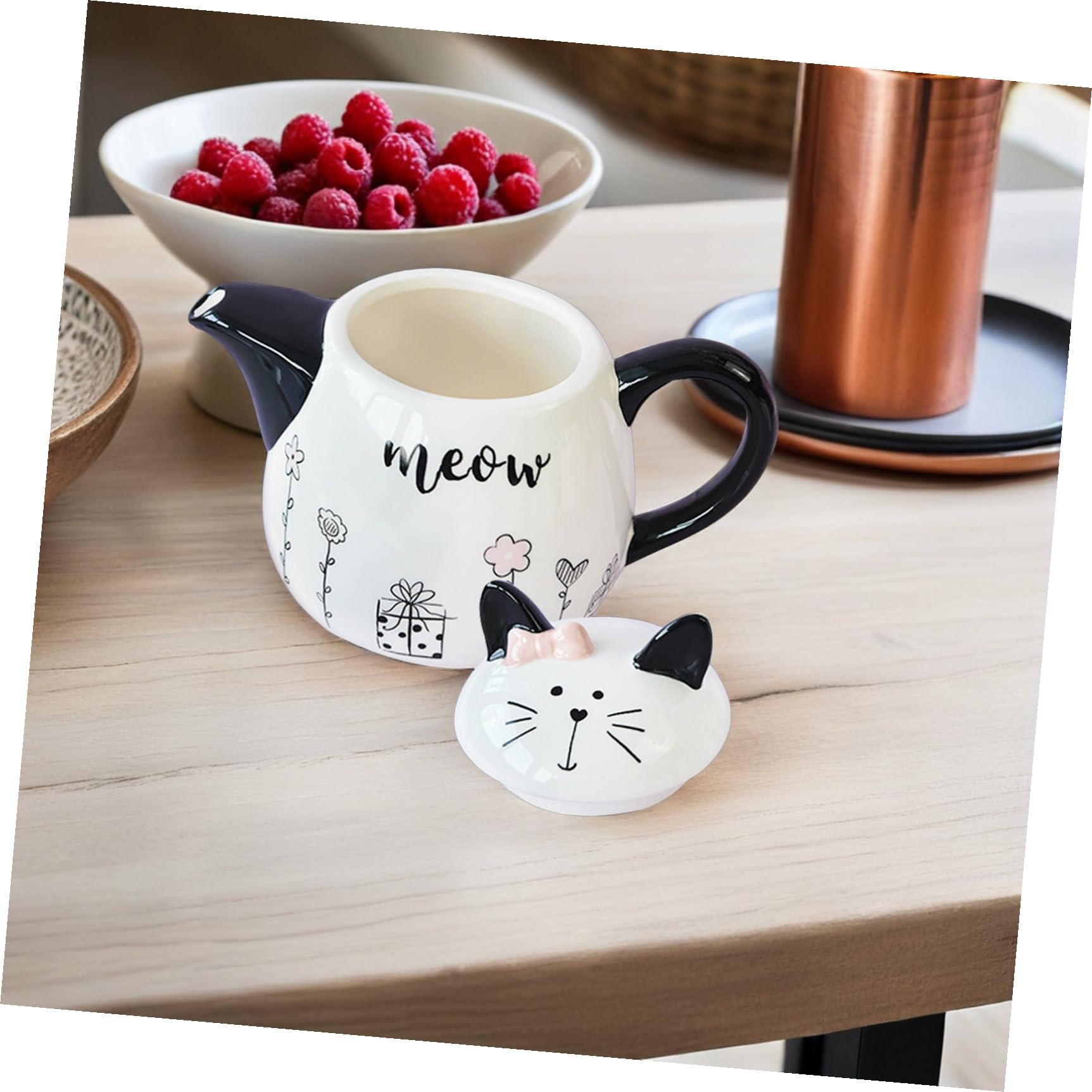 Tetera de Cerámica Portátil Forma de Gato Decorativo Diseño Ergonómico con Bordes Suaves para Amantes del Té y Regalo Práctico para Aficionados Mascotas y Té