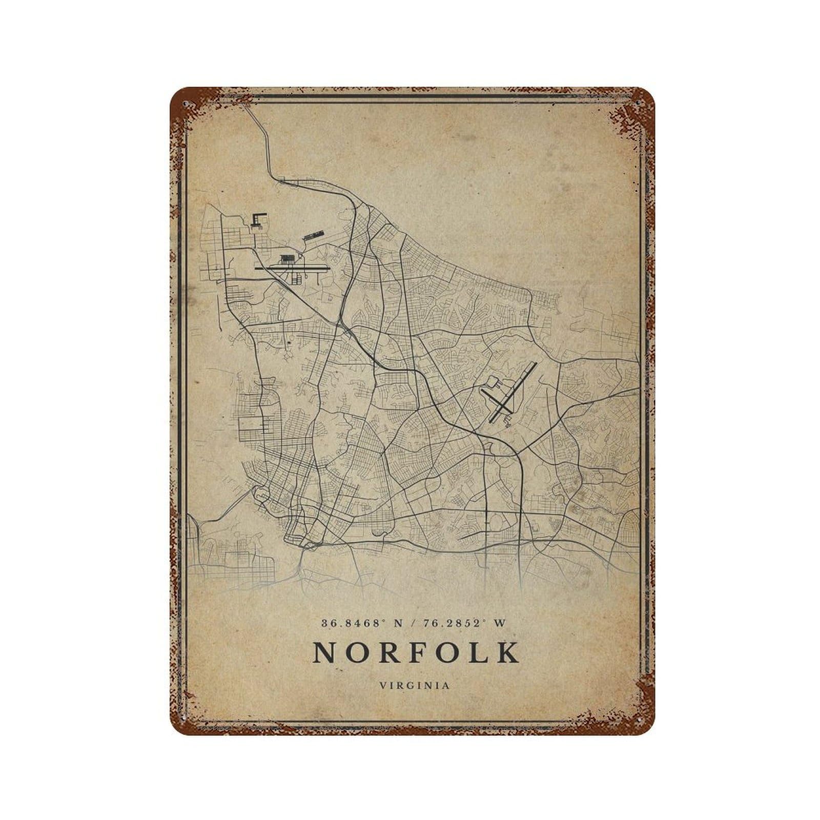 xiaoxiaoshen Norfolk Vintage Map Print Wall Decor Art Metal Tin Poster Modern Home Decor Art Home Bar Shop Decorations Vintage Sign 40x30cm