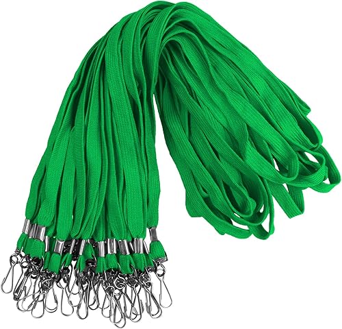 BEAKBOND 100 Pack Green Lanyards for ID Badges Bulk, Flat Lanyard With Swivel J-