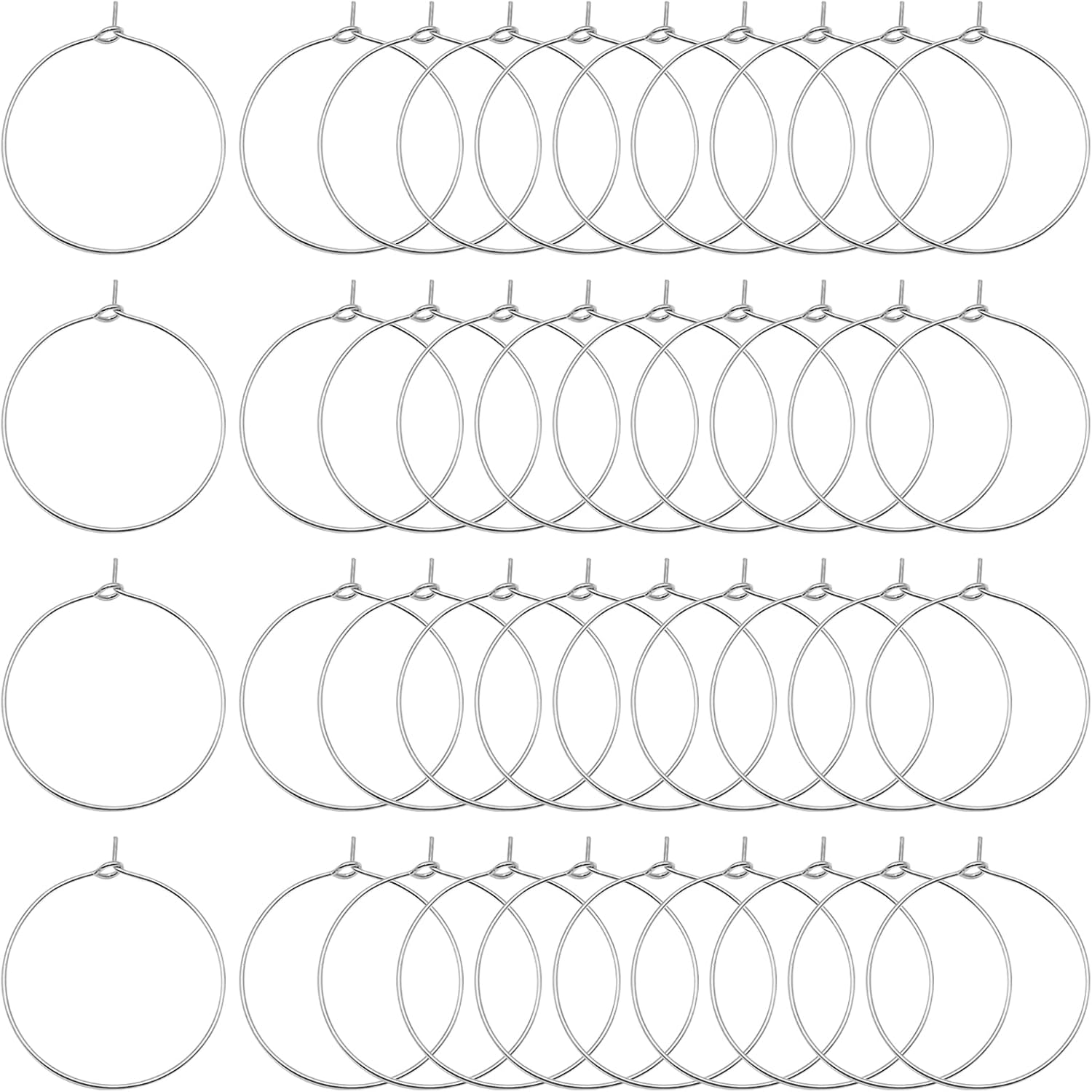 200Pcs Wine Glass Rings Earring Hoops 25mm Hypoallergenic Round Hoop Earring Wire Hoops Open Earring Beading Hoops Earring Finding for Jewelry Making Wedding Birthday Party Festival Favor(White K)