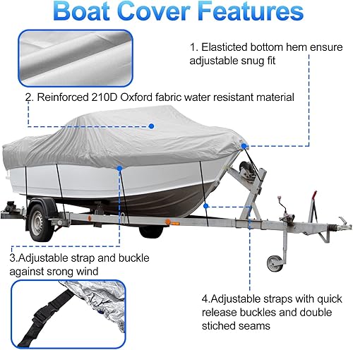 Miniatura 2 de SPORTYOUTH Cubierta para lancha, 14-16 pies, cubierta para lanchas remolcables, impermeable, protección UV, 210D, Oxford, grado marino, ajuste