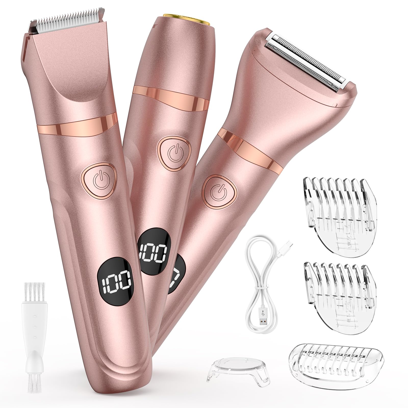 Lady Shaver für Frauen, 3-in-1-Bikini-Trimmer für Frauen zur Nass- und Trockenanwendung, elektrischer schmerzfreier Rasierer für Beine, Körper, empfindliche Haut En