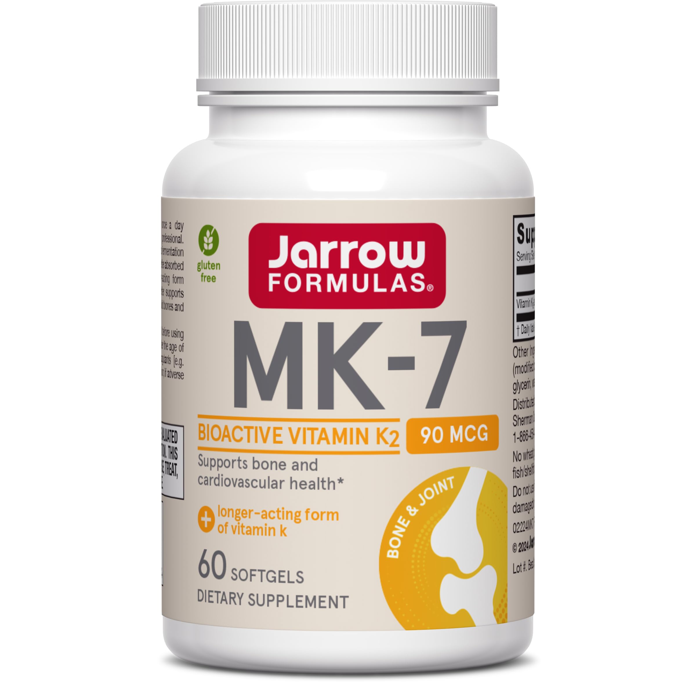 Jarrow MK-7 90 mcg, Bioactive Form of Vitamin K2, 60 Softgels 60 Count (Pack of 1)