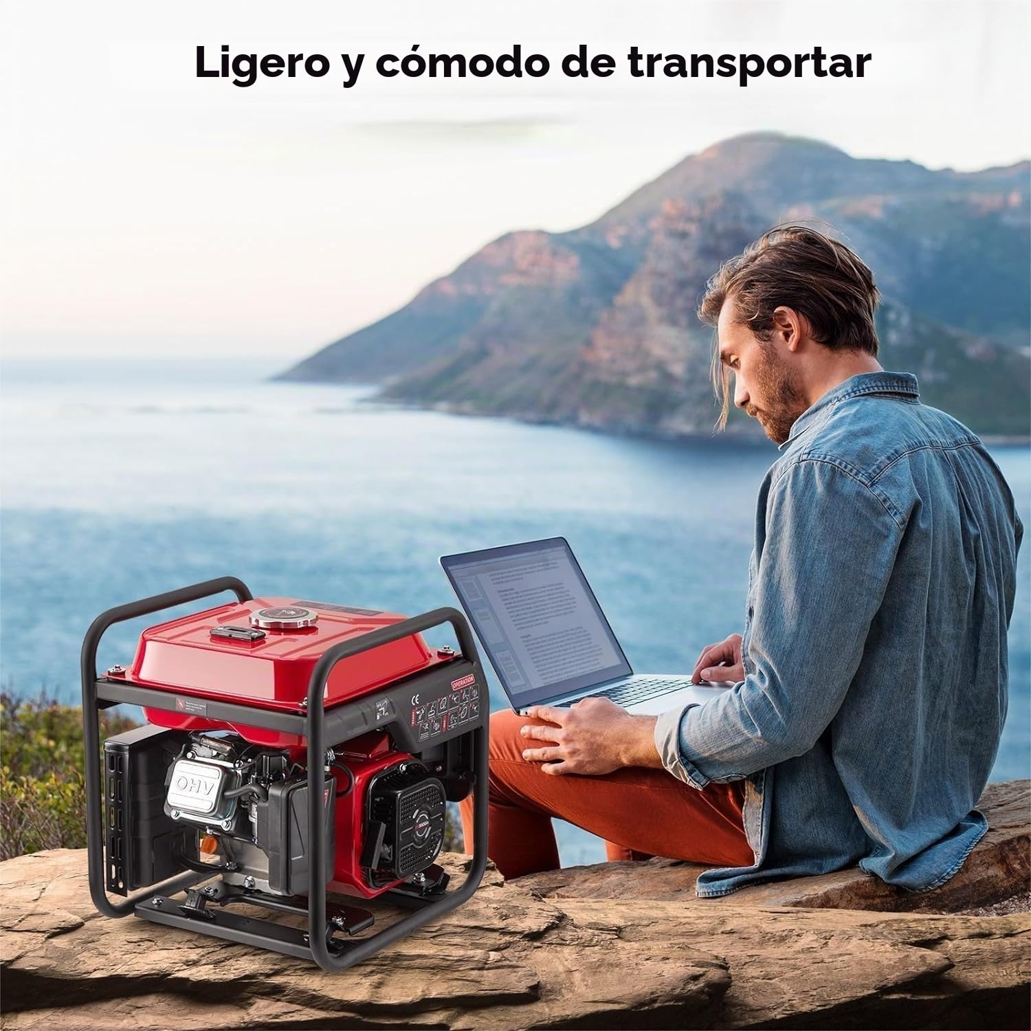 Generador de 4000 W de frecuencia variable, generador de gasolina, extremadamente silencioso, USB, enchufe impermeable, portátil, adecuado para exteriores, camping, autocaravana, emergencia