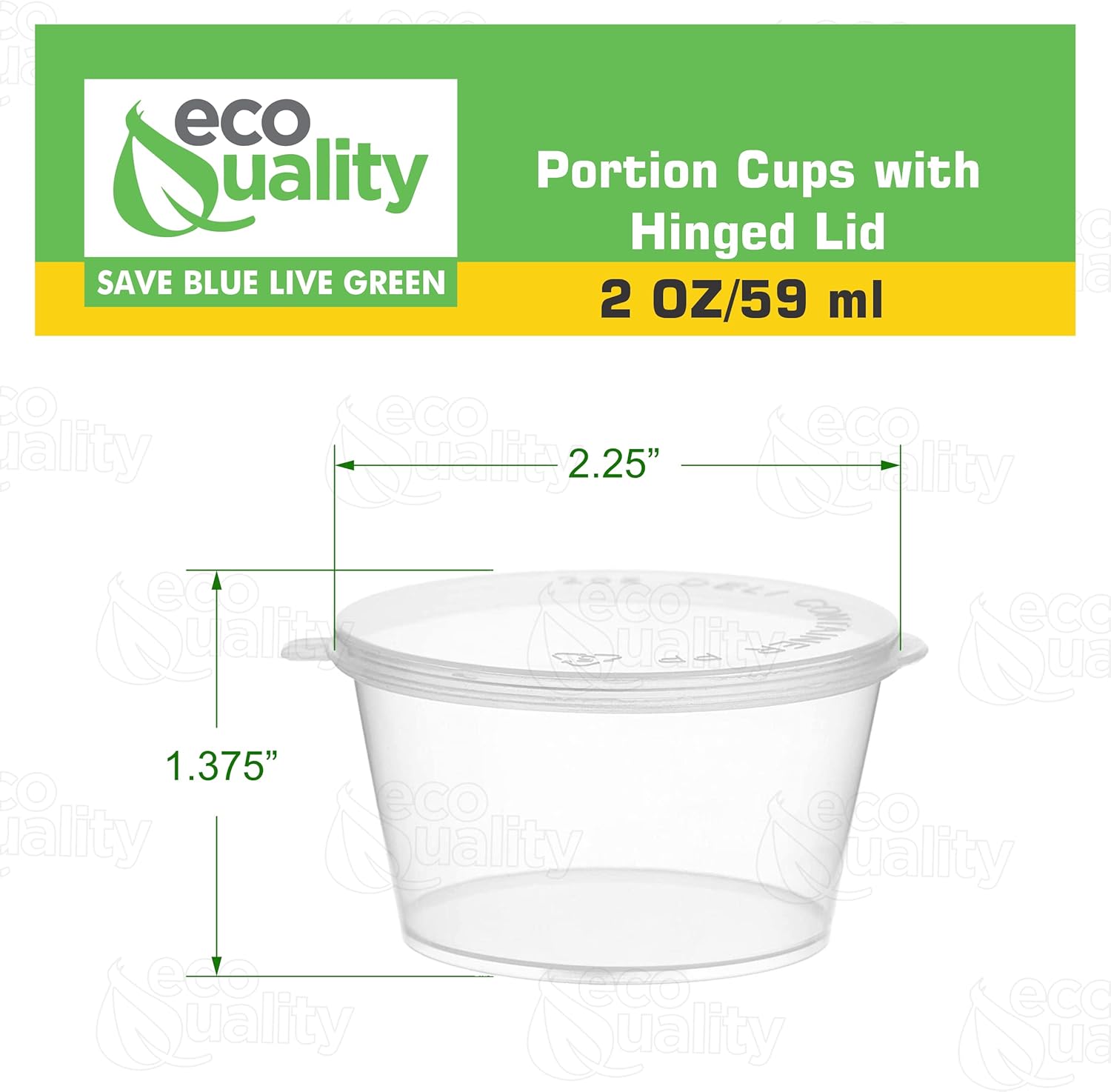 EcoQuality [1000 PACK 2 Oz Leak Proof Plastic Condiment Souffle Containers with Attached Lids - Portion Cup with Hinged Lid Perfect For Sauces, Samples, Slime, Jello Shot, Food Storage & More!