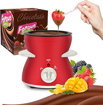 Fondue Pot Set, Mini Electric Fondue Pot Set for Melting Chocolate Cheese, Chocolate Meting Pot fondue maker with Dipping Forks For Holiday Christmas Birthday Party Gift -Red