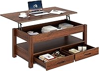 Rolanstar Lift Top Coffee Table with Drawers & Hidden Compartment - Retro Espresso Wooden Table for Living Room Storage
