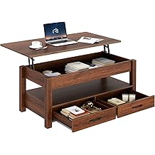 Rolanstar Coffee Table, Lift Top Coffee Table with Drawers and Hidden Compartment, Retro Central Table with Wooden Lift Tabletop, for Living Room,Espresso