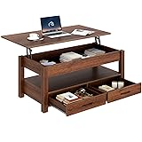 Rolanstar Coffee Table, Lift Top Coffee Table with Drawers and Hidden Compartment, Retro Central Table with Wooden Lift Tabletop, for Living Room,Espresso Espresso 19.7"D x 39.4"W x 24.3"H