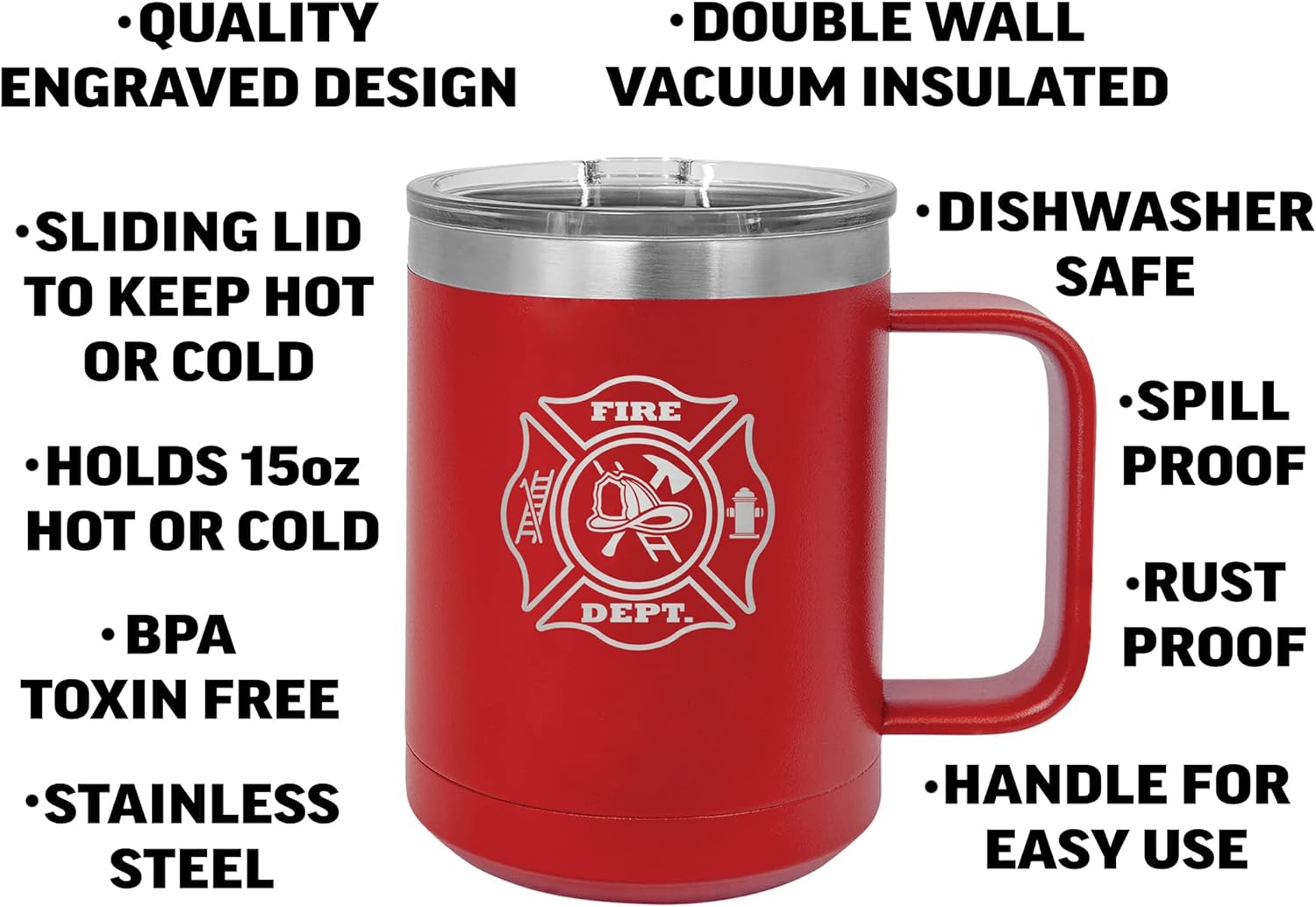 Rogue River Tactical Red Firefighter Stainless Steel Coffee Mug Tumbler With Lid Novelty Cup Great Gift Idea For Fire Fighter Gift - Image 2