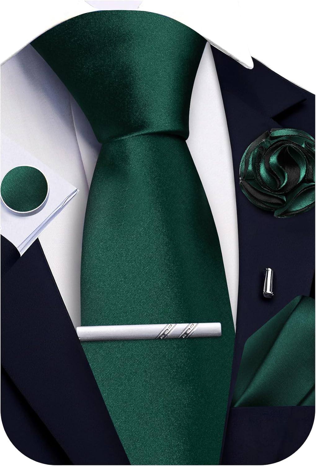 Solid Color Ties for Men Silk Satin Necktie and Pocket Square Cufflinks Tie Clip Lapel Pin Set Wedding Business 5PCS