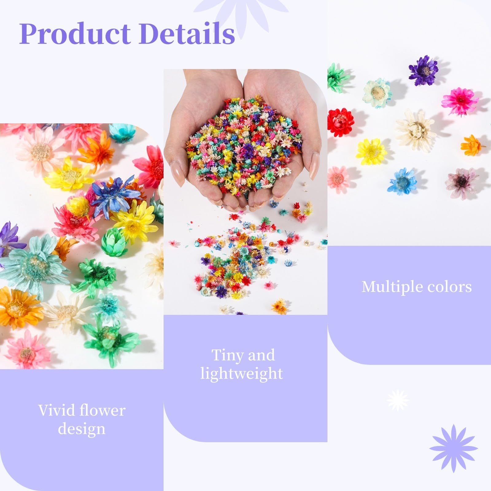 1420 PCS Mini Fleurs séchées en résine, Petites Fleurs séchées Naturelles pressées pour Bijoux, Boucles d’Oreilles, moules époxy, Fabrication de Bougies, Nail Art, déco et Loisirs créatifs