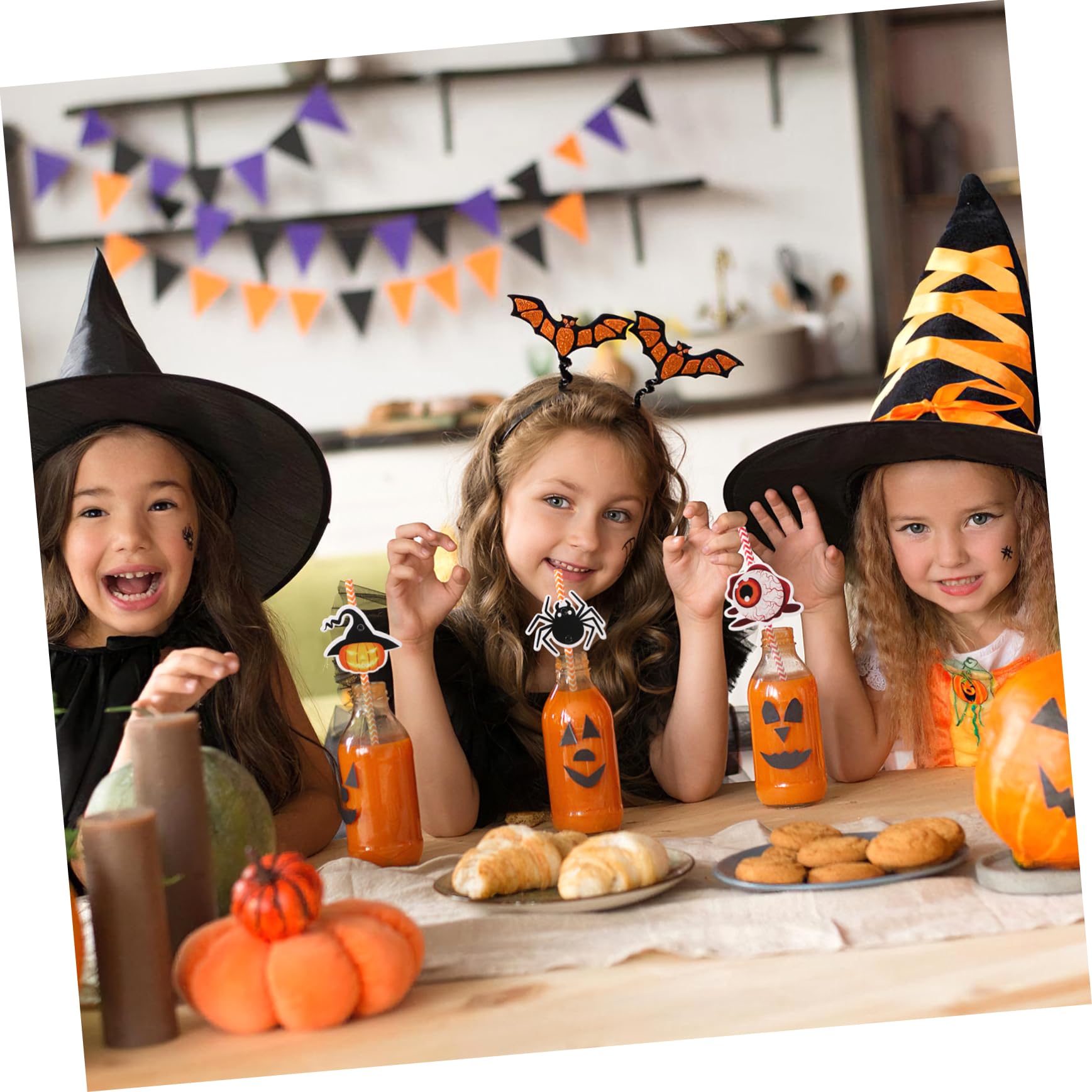 Didiseaon 6paquetes Pajitas de Halloween de Papel Decoradas Rayas Coloridas Unidades para Fiestas o Uso Familiar Pajitas de Beber Estampados de Halloween