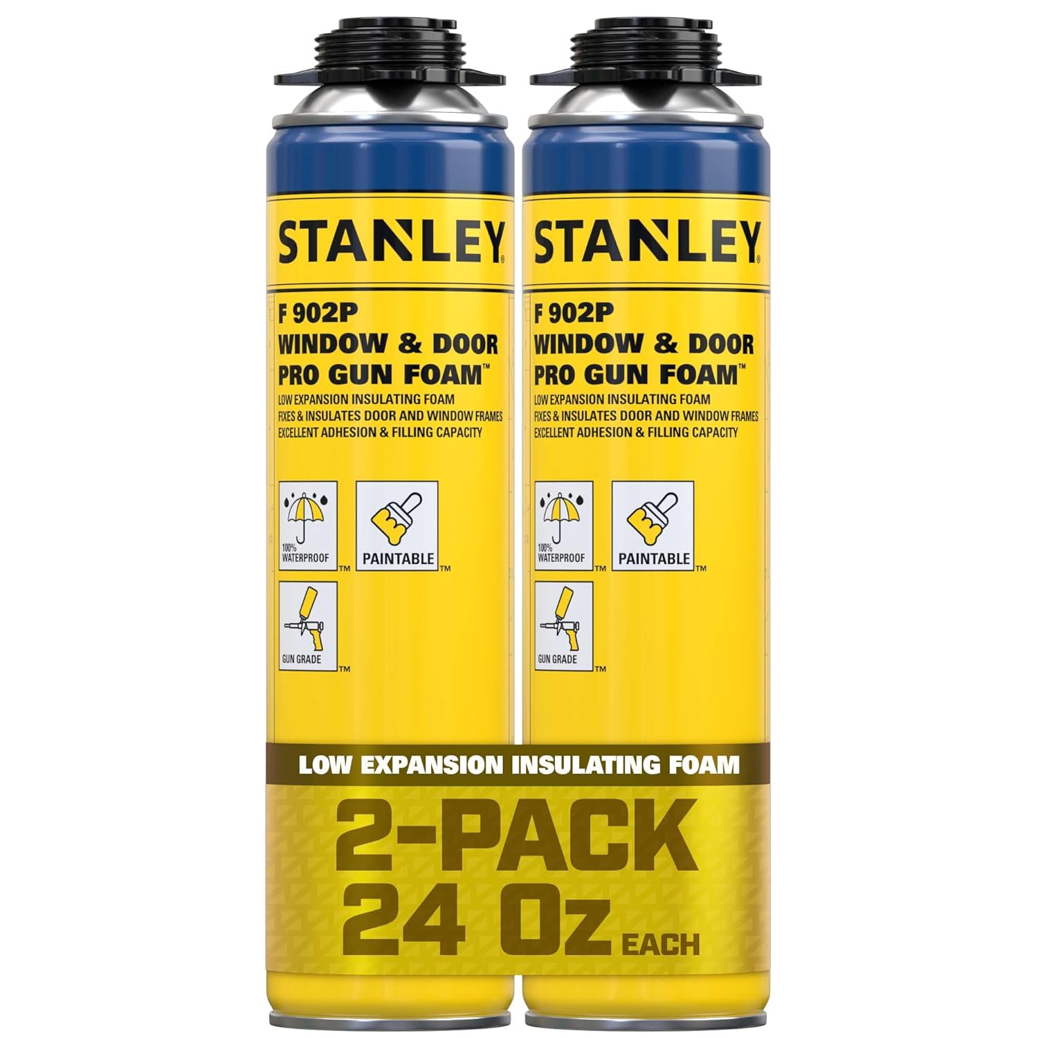 Stanley F902P Window Door Pro Gun Sealant 2x24 Oz Low Expansion Polyurethane Spray Foam Insulation for Window Door