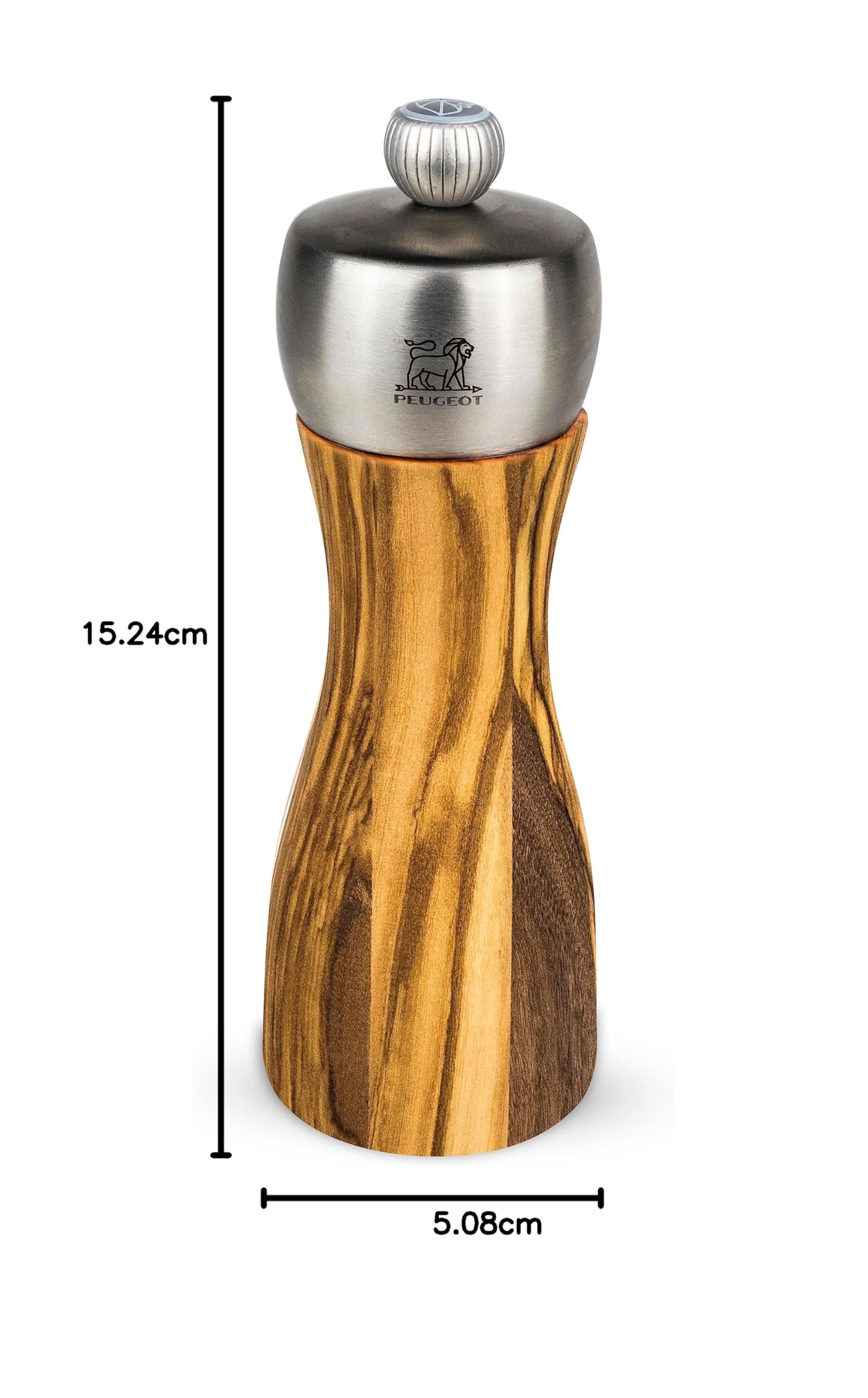 Peugeot Fidji Moulins à Sel, Bois, Olivier/Inox, 15 cm (33811)
