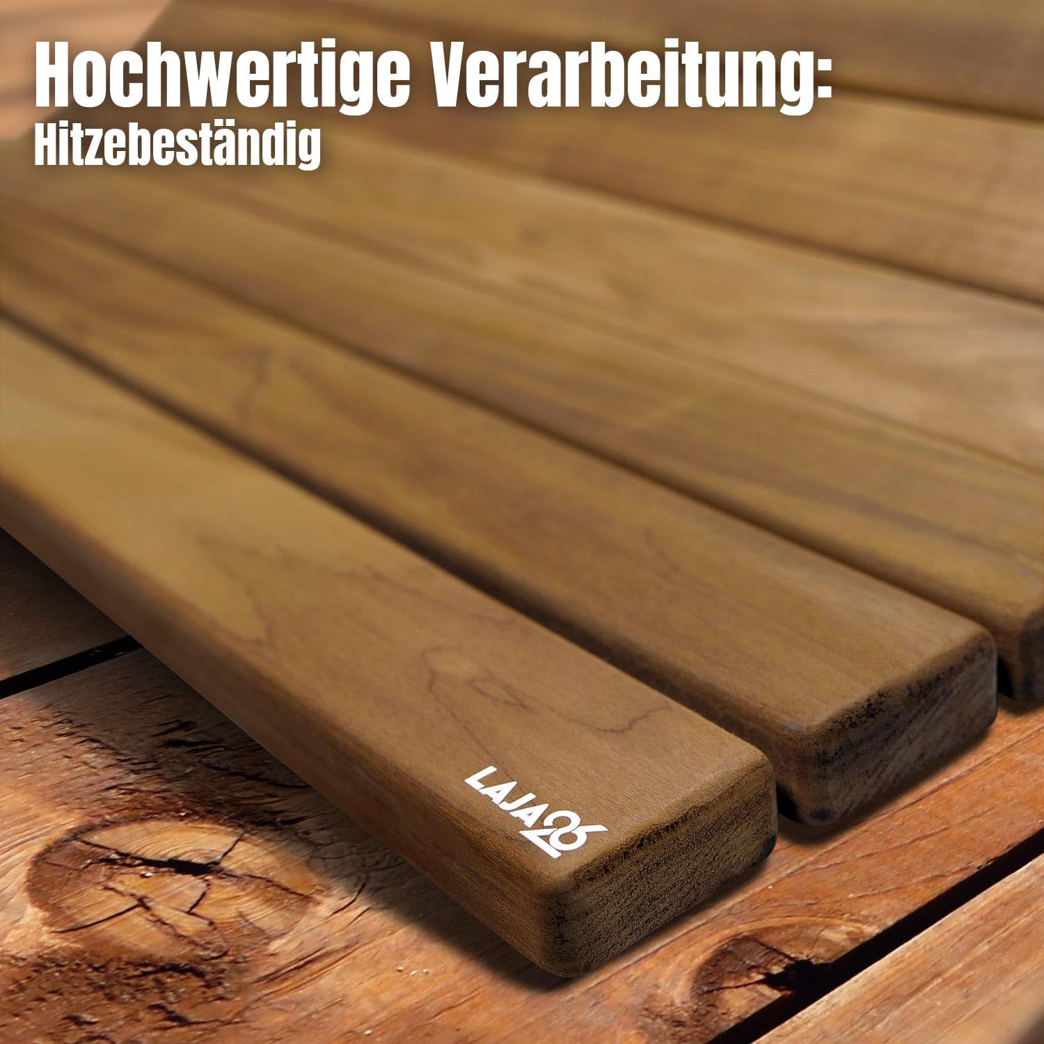 Sauna Bodenmatte 80x60x2 cm FSC Thermo Espenholz Rollbar Rutschfest